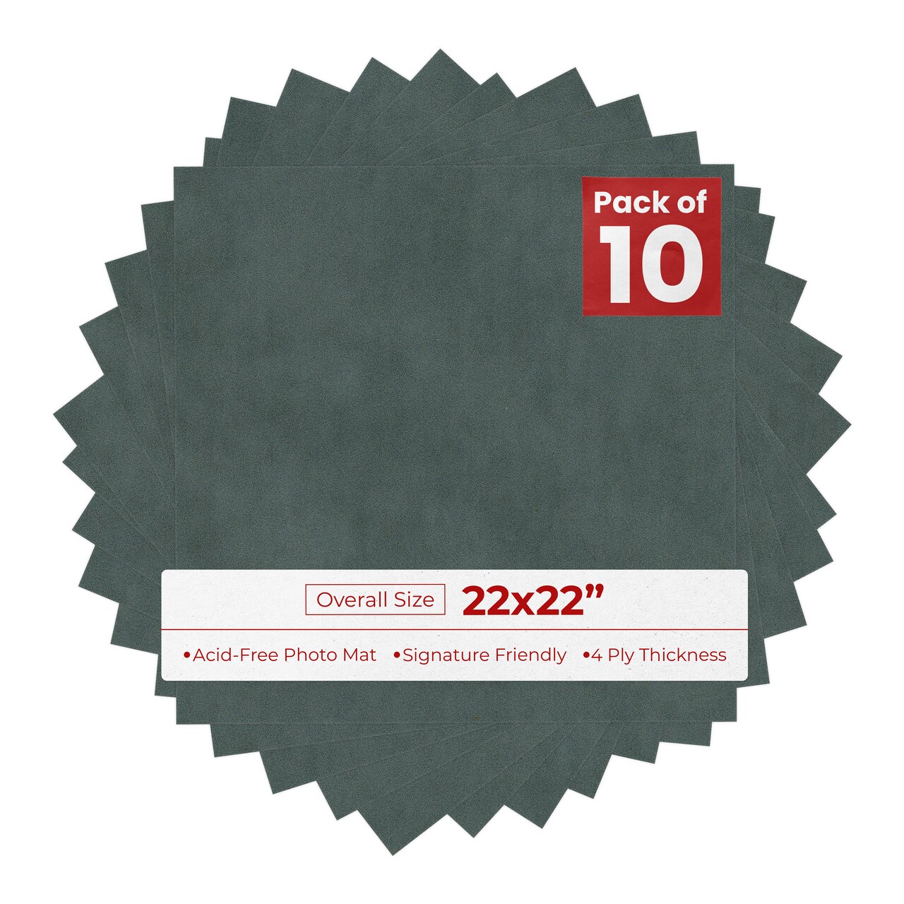 Dark Grey Suede 22x22 Uncut Mat Board - Blank Sheets, No Opening